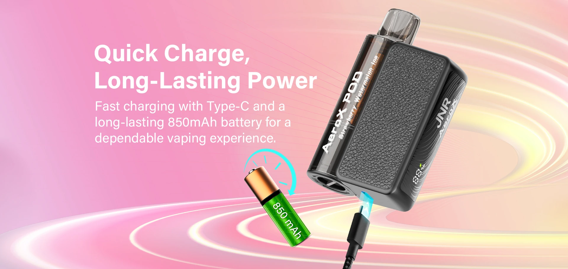 &Eacute;cran d&rsquo;affichage de la batterie du JNR AeroX avec recharge USB-C